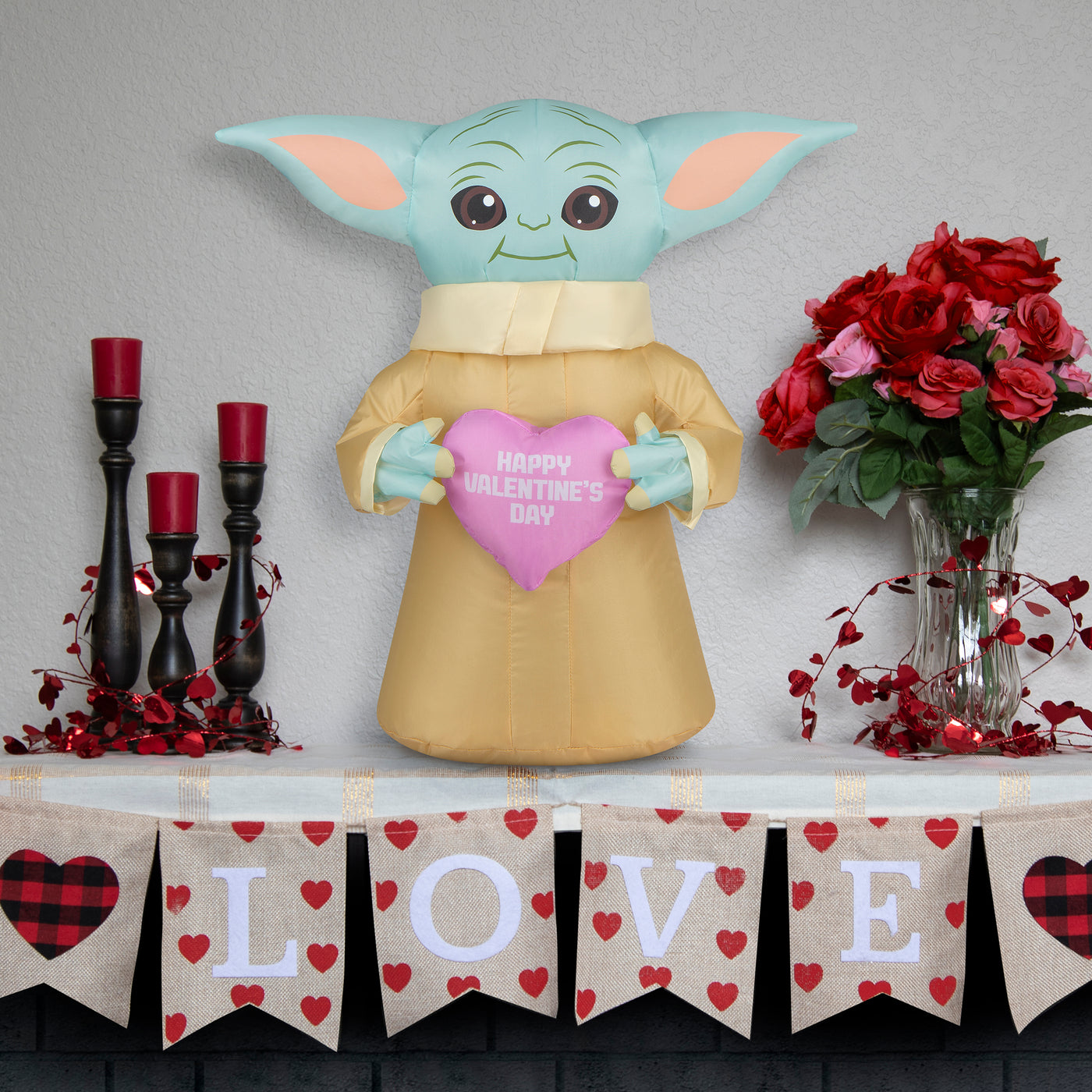 Inflatable Valentine's Baby Yoda, Battery Operated, Valentine's Day Collection, 20 Inches - National Tree Company