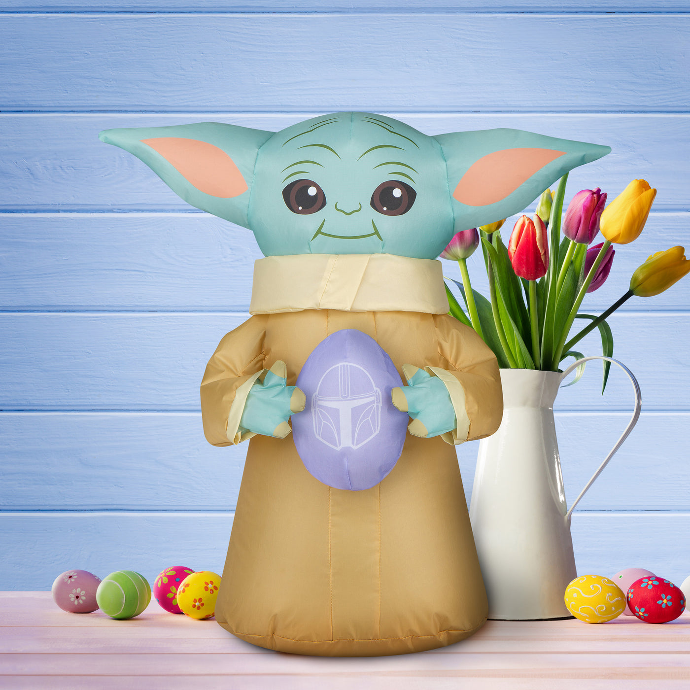 Inflatable Baby Yoda Decoration, Self Inflating, 4 AA Batteries Required, Easter Collection, 18 Inches - National Tree Company