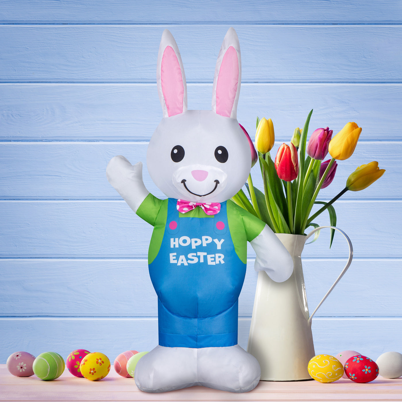 Inflatable Waving Bunny Decoration, Self Inflating, 4 AA Batteries Required, Easter Collection, 25 Inches - National Tree Company