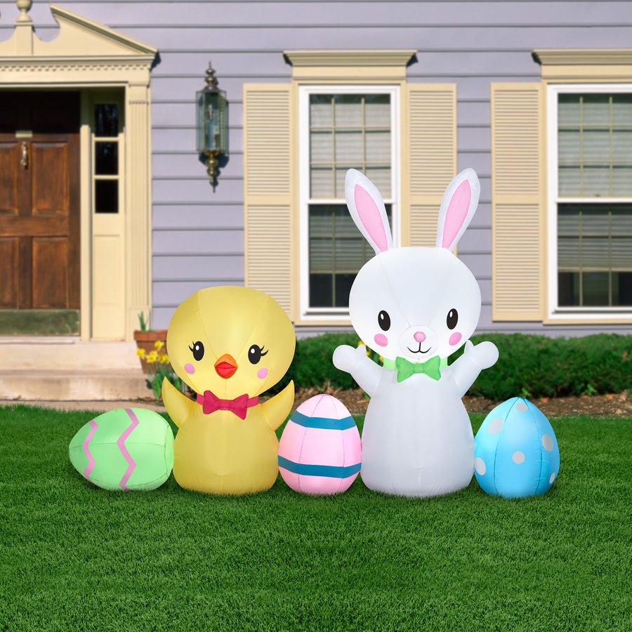 78 in. Inflatable Easter Bunny and Chick Decoration