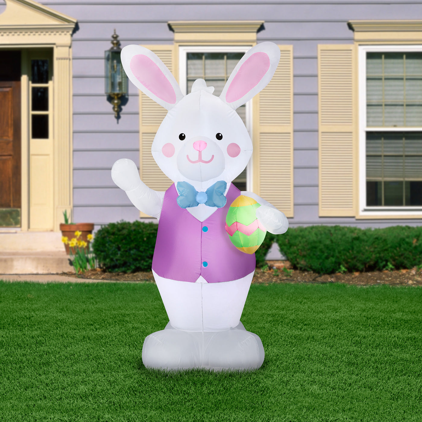 Bunny with Egg Inflatable Decoration, White, Easter Collection, 7 Feet - National Tree Company