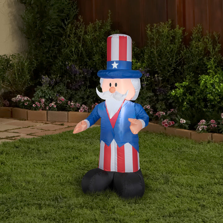 Patriotic Inflatable Decoration Blue Uncle Sam wearing Red White and Blue Suit and Hat Self Inflating Plug In Fourth of July Collection 48 Inches