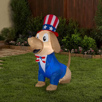 Patriotic Inflatable Decoration Blue Brown Dog wearing Red White and Blue Suit and Hat Self Inflating Plug In Fourth of July Collection 60 Inches - National Tree Company