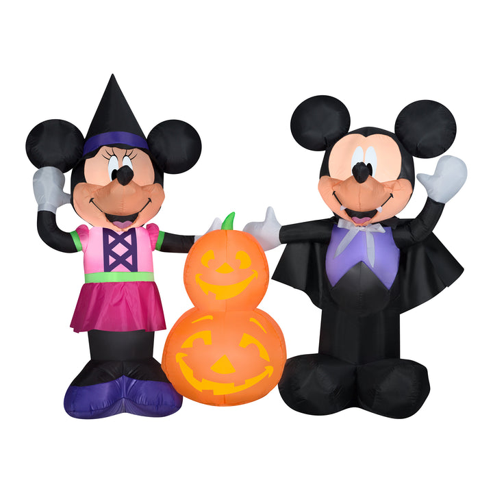 Inflatable Decoration, Black, Mickey and Minnie Mouse with Pumpkin, Self Inflating, Plug In, Halloween Collection, 66 Inches