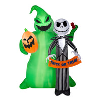 Inflatable Decoration, Green, Jack Skellington and Oogie Boogie, Self Inflating, Plug In, Halloween Collection, 78 Inches - National Tree Company