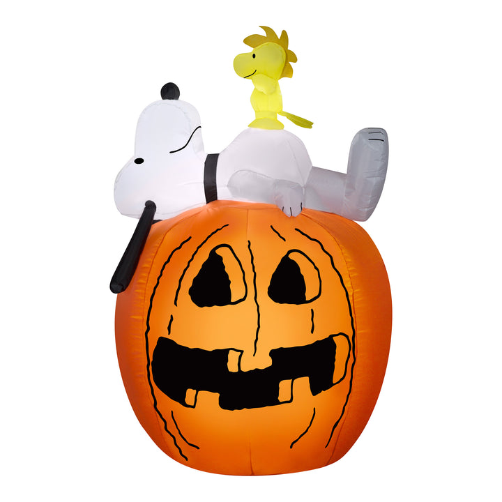 Inflatable Decoration, Orange, Snoopy and Woodstock, Self Inflating, Plug In, Halloween Collection, 54 Inches