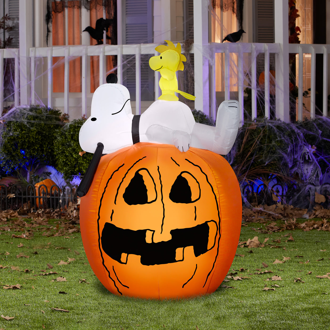 Halloween Inflatable Decoration, Orange, Snoopy and Woodstock, Self Inflating, Plug In, 54 Inches - National Tree Company