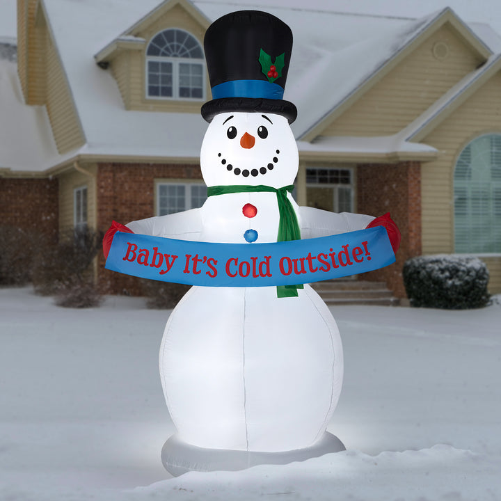 Inflatable Snowman with Sign, LED Lights, Plug In, Christmas Collection, 8 Feet
