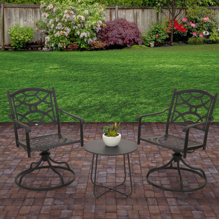 National Outdoor Living All Weather Swivel Chair Set, Black Finish, Cast Aluminum, Darby Collection, Set of 2, 24 Inches