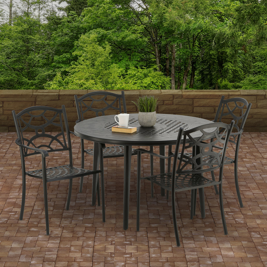 48 in. All Weather Round Dining Table, Black Finish, Cast Aluminum, Darby Collection