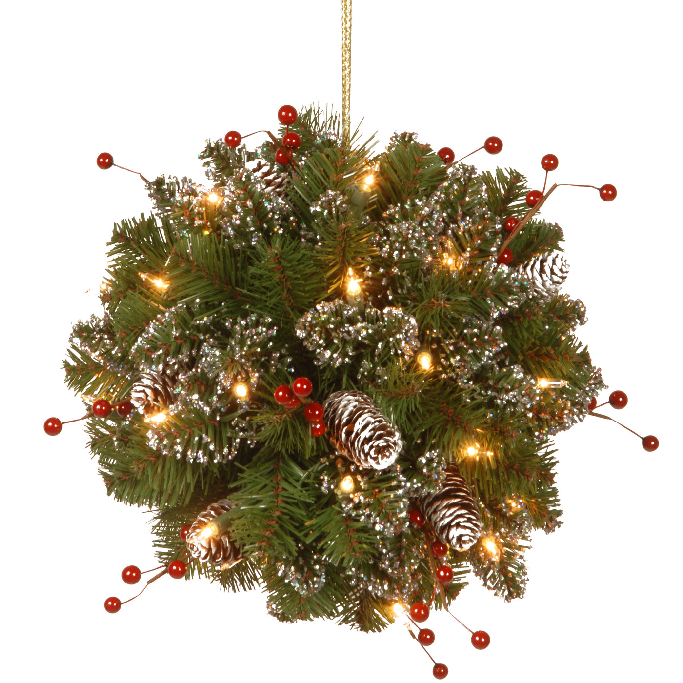 12 in. Pre-Lit Glittery Mountain Spruce Kissing Ball with LED Lights - National Tree Company