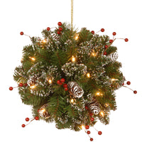 12 in. Pre-Lit Glittery Mountain Spruce Kissing Ball with LED Lights - National Tree Company