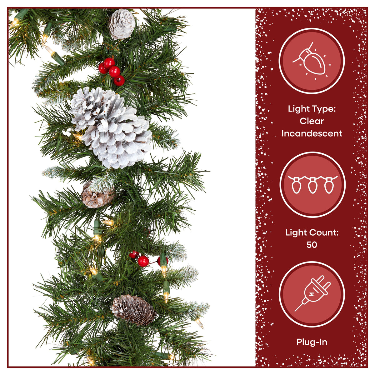 9 ft. Pre-Lit Glistening Pine Garland with Clear Lights, Plug-In - National Tree Company