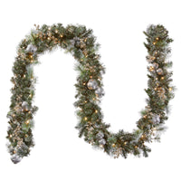 9 ft. Pre-Lit Glittery Pine Pomegranate Garland with Clear Lights - National Tree Company