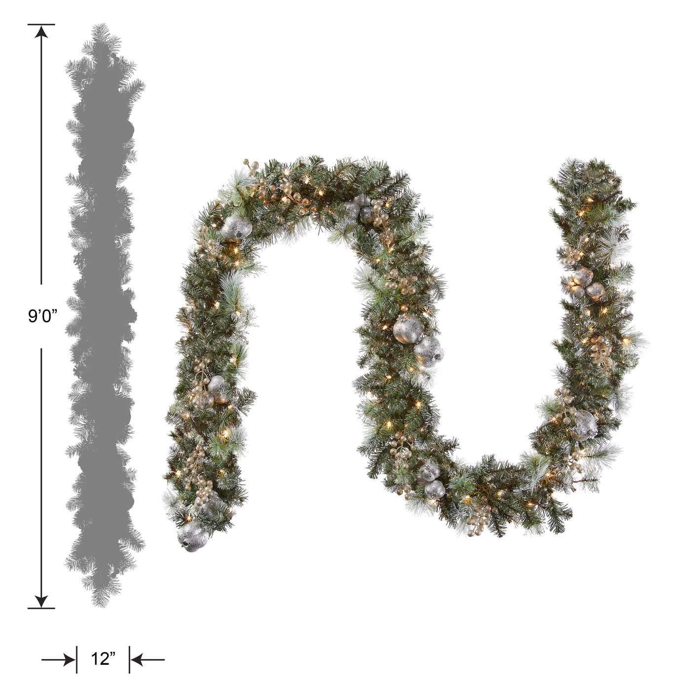 9 ft. Pre-Lit Glittery Pine Pomegranate Garland with Clear Lights - National Tree Company