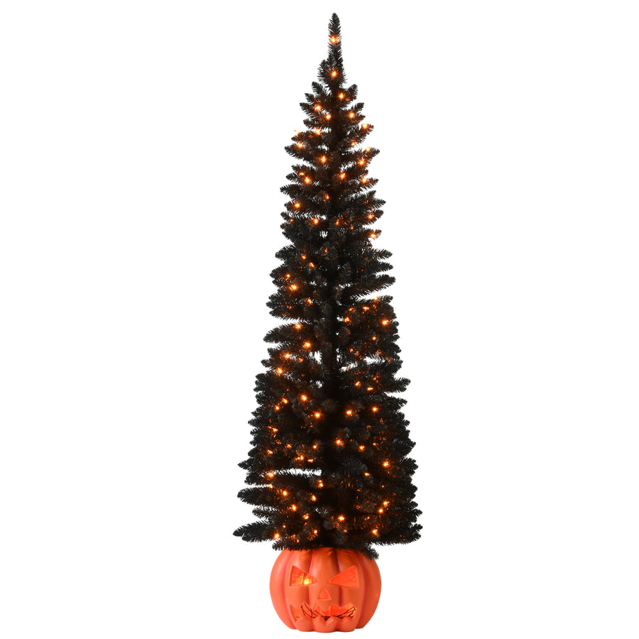 6 ft Halloween Pre-Lit Black Tree with LED Lights, Pumpkin Base - National Tree Company