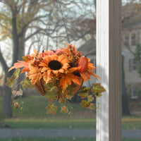 18" Hanging Basket with Ivy Leaves, 3 Sunflowers, 3 Cones, 3 Berries, 3 Gourds & 1 Pumpkin - National Tree Company