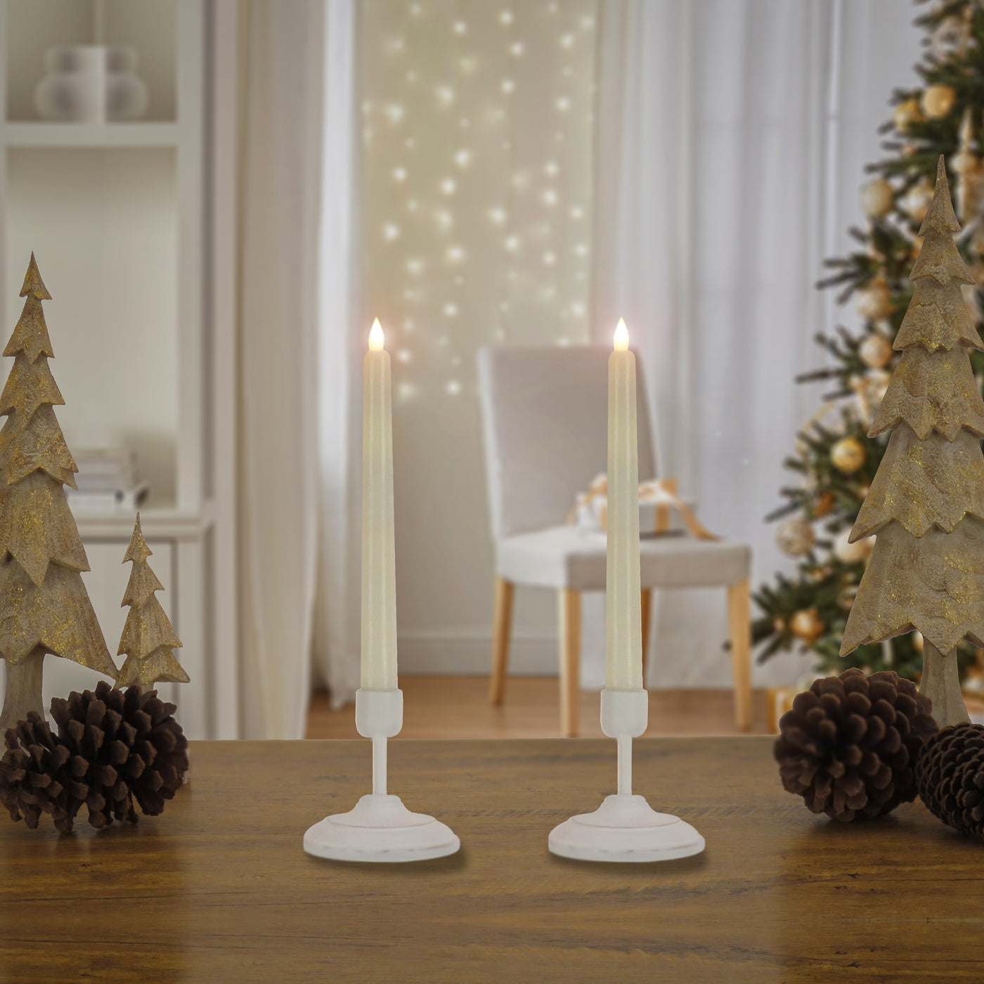 HGTV Home Collection Flameless Heritage Candle Pair, White Base - National Tree Company