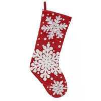 20" Red Stocking with Snowflake Embroidery, White Dots, and Bead Details - National Tree Company