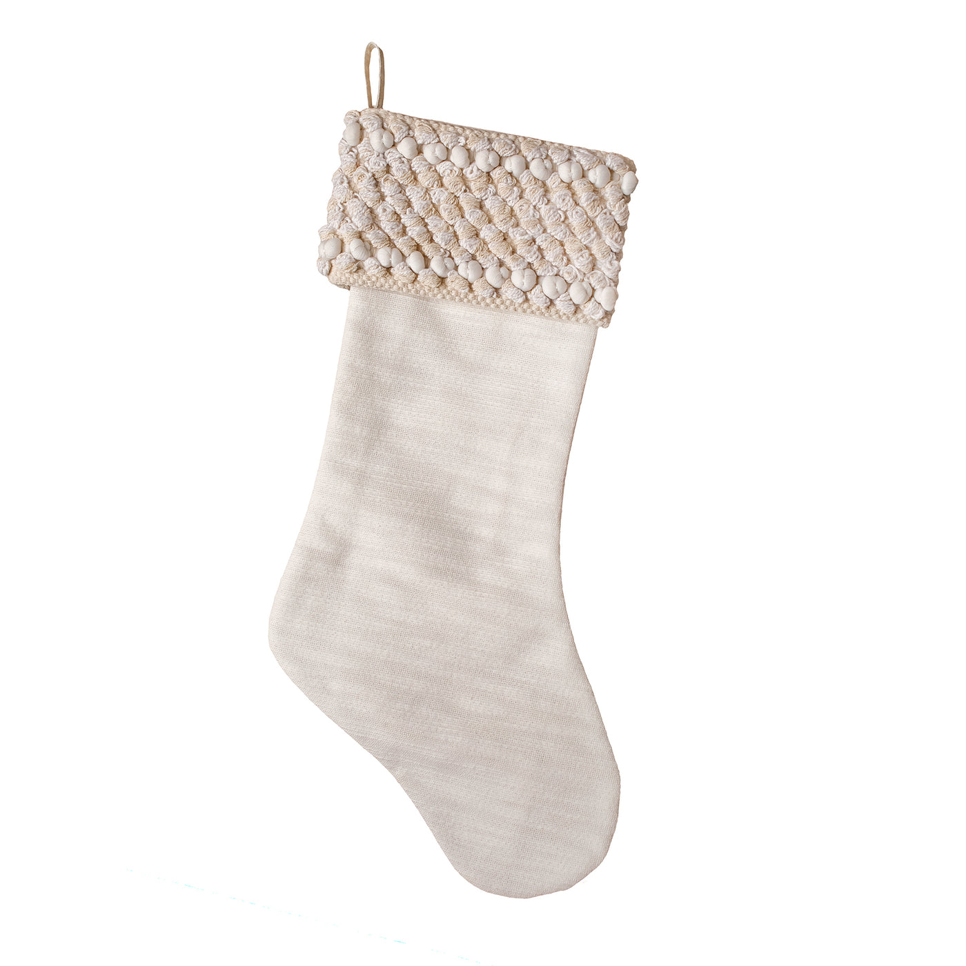 20 in. HGTV Home Collection Textured Cuff Stocking, Ivory - National Tree Company