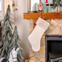 20 in. HGTV Home Collection Textured Cuff Stocking, Ivory - National Tree Company