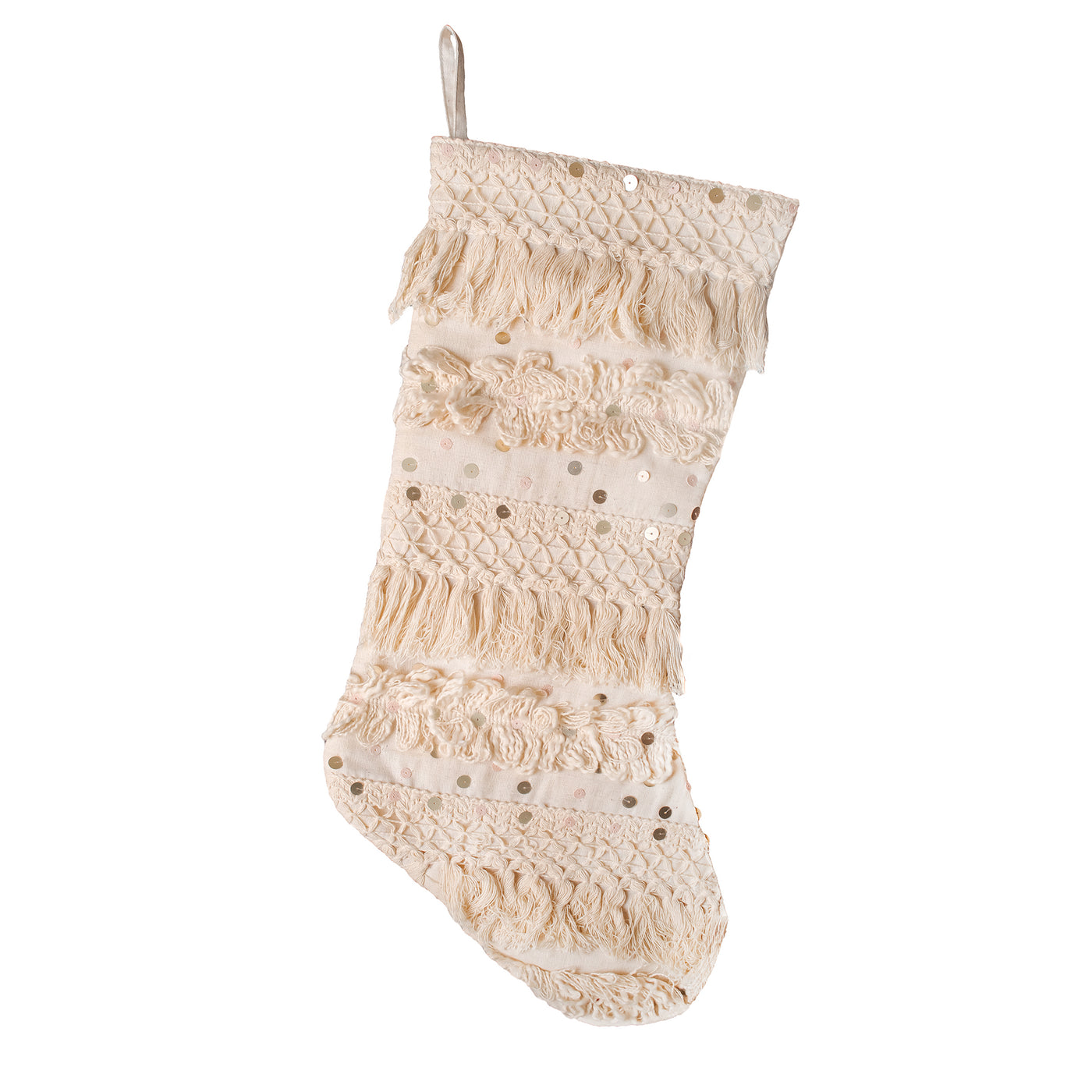 20 in. HGTV Home Collection Fringe and Sequin Stocking - National Tree Company