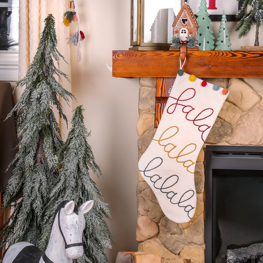 20 in. HGTV Home Collection White Fa La La Stocking