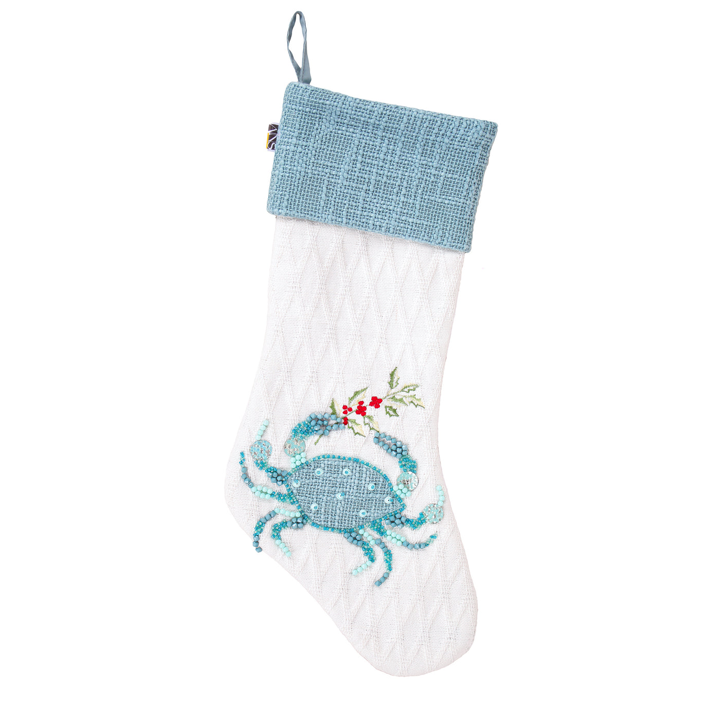 20 in. HGTV Home Collection Embroidered Blue Crab Stocking - National Tree Company