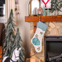 20 in. HGTV Home Collection Embroidered Blue Shell Stocking - National Tree Company