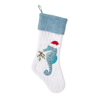 20 in. HGTV Home Collection Embroidered Blue Seahorse Stocking - National Tree Company