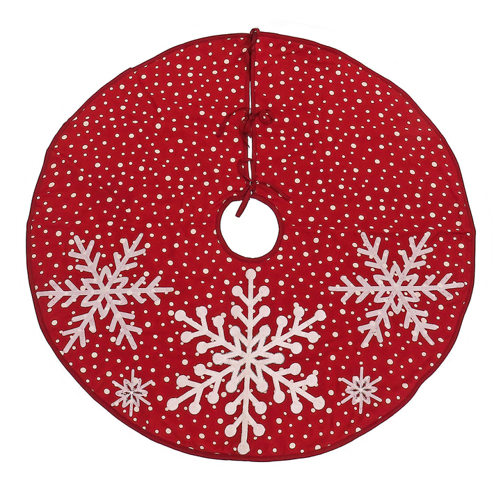 National Tree Company, HGTV Home Collection, 52" Red Tree Skirt with Snowflake Embroidery and White Dots