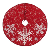 52 in. HGTV Home Collection Red Tree Skirt with Snowflake Embroidery and White Dots - National Tree Company