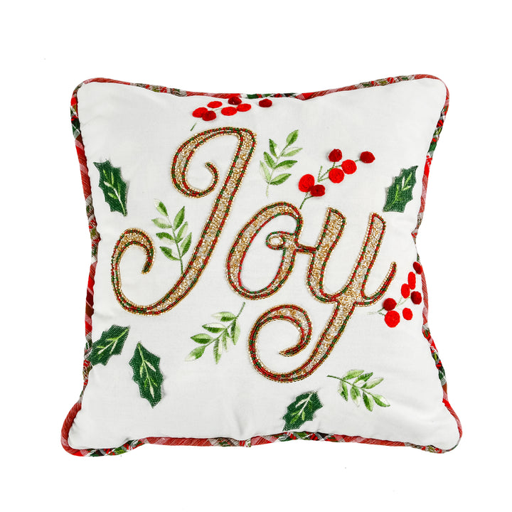 18" HGTV Home Collection Embroidered Joy Christmas Pillow