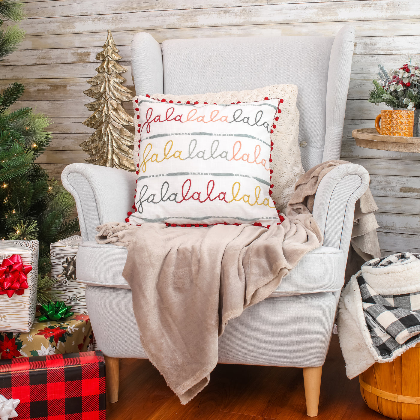 18 in. by 18 in. HGTV Falala Embroidered Pillow - National Tree Company