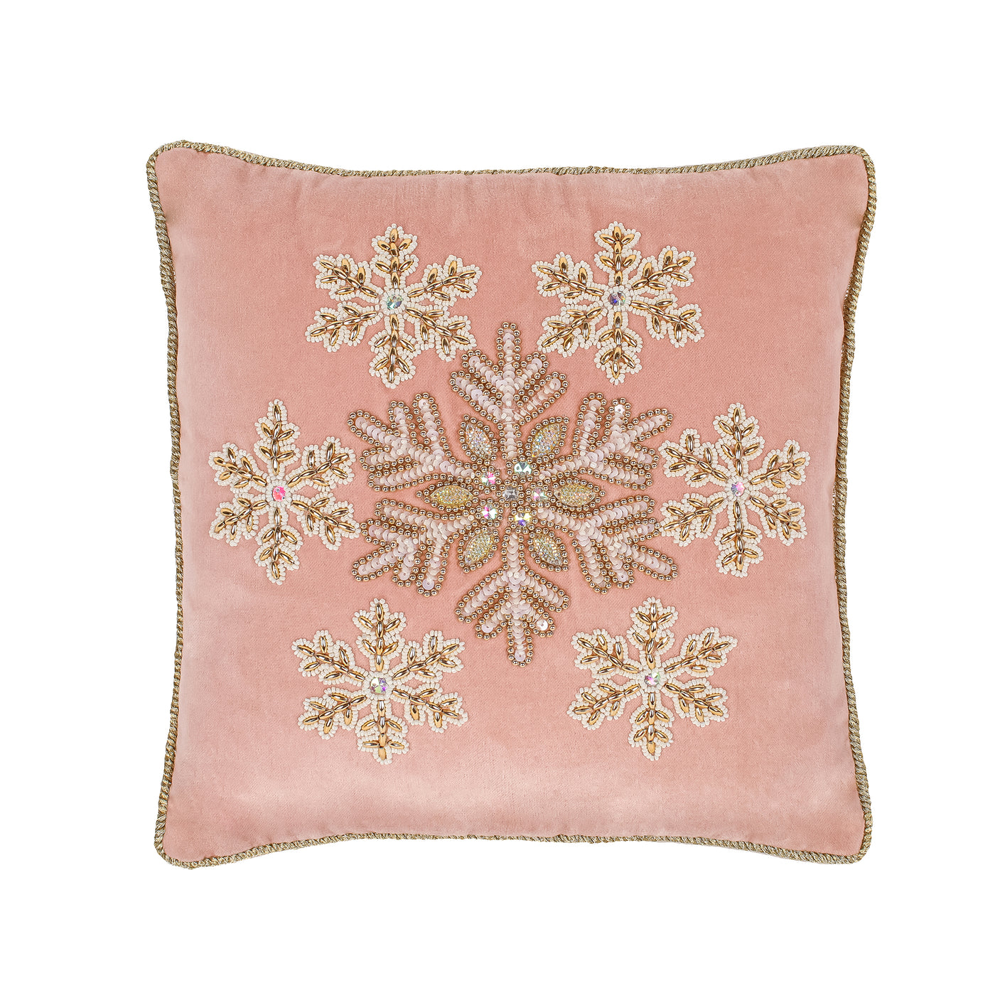 14 in. HGTV Home Collection Beaded Snowflake Velvet Pillow - National Tree Company