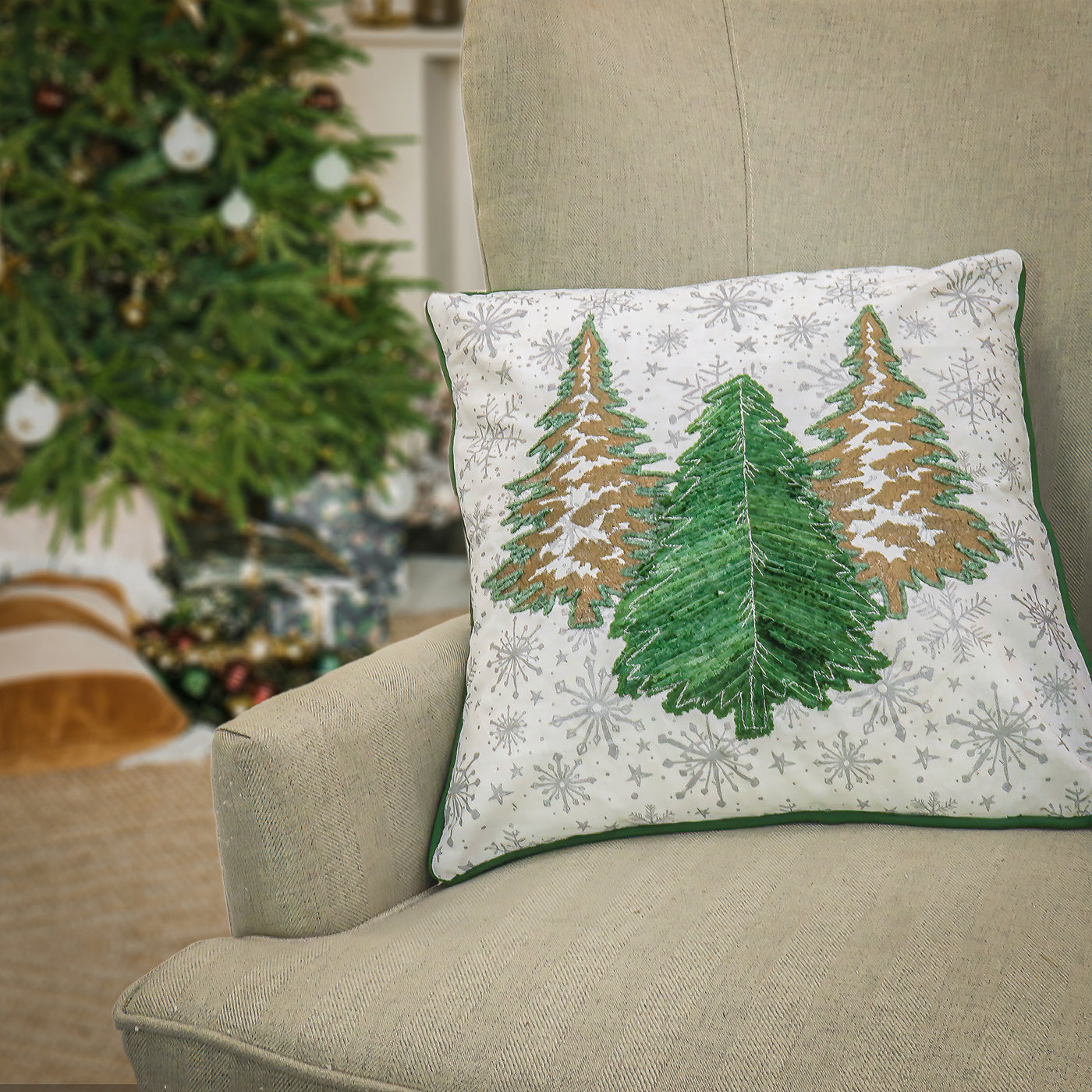 18 in. by 18 in. HGTV Home Collection Embroidered Forest Pillow - National Tree Company