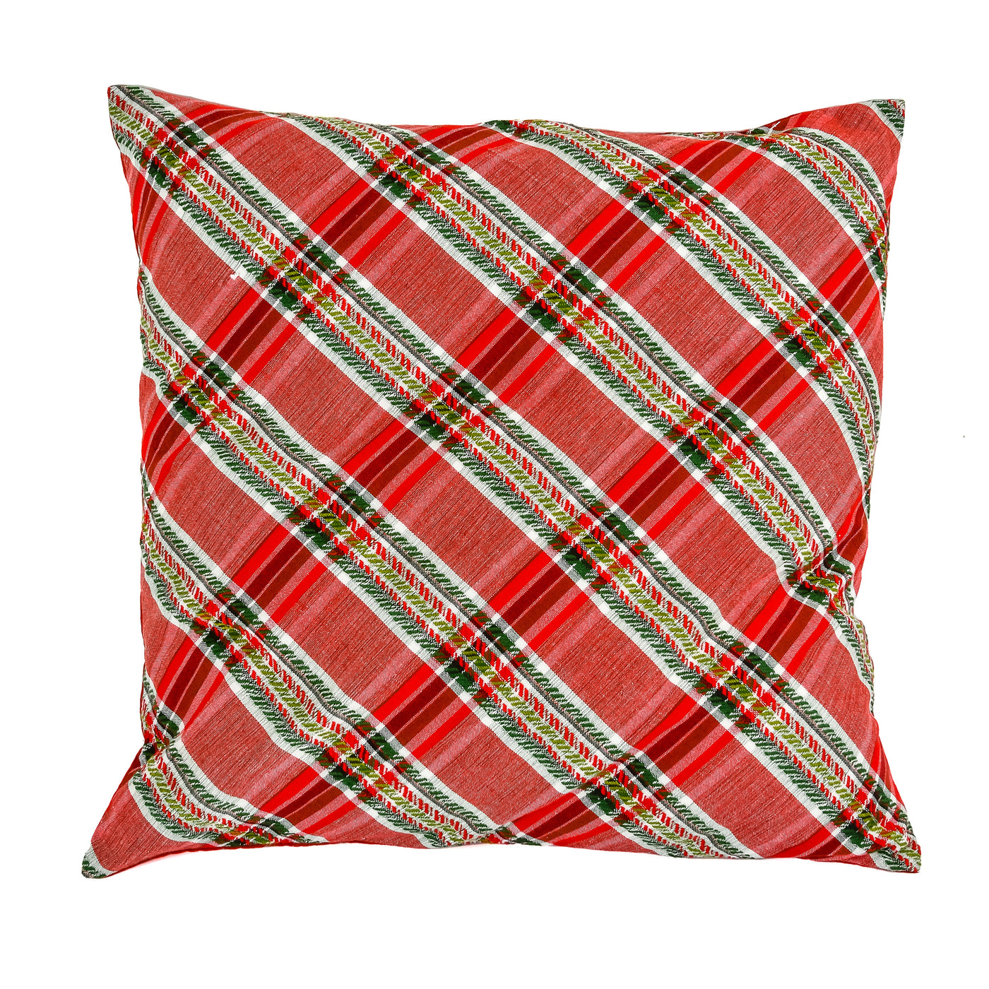 24 in. HGTV Home Collection Bias Cut Red Plaid Pillow - National Tree Company