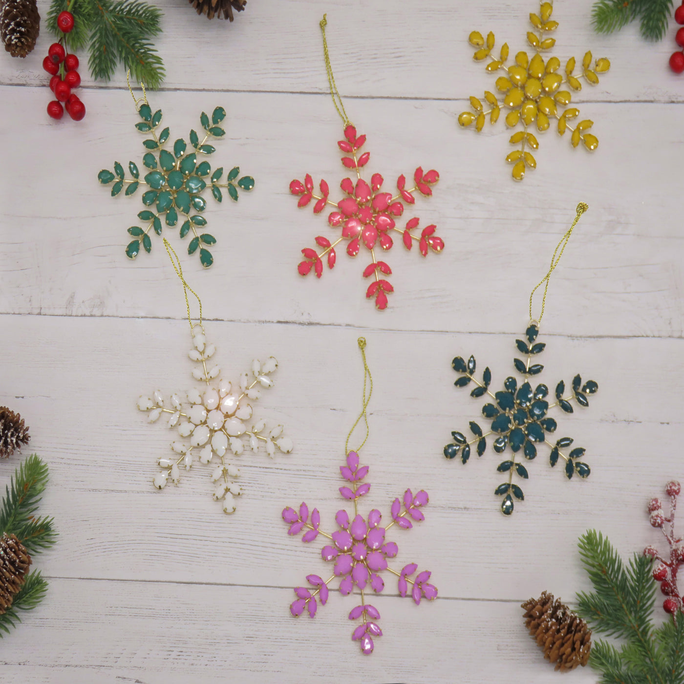 6-Piece HGTV Home Collection Beaded Snowflake Ornaments - National Tree Company