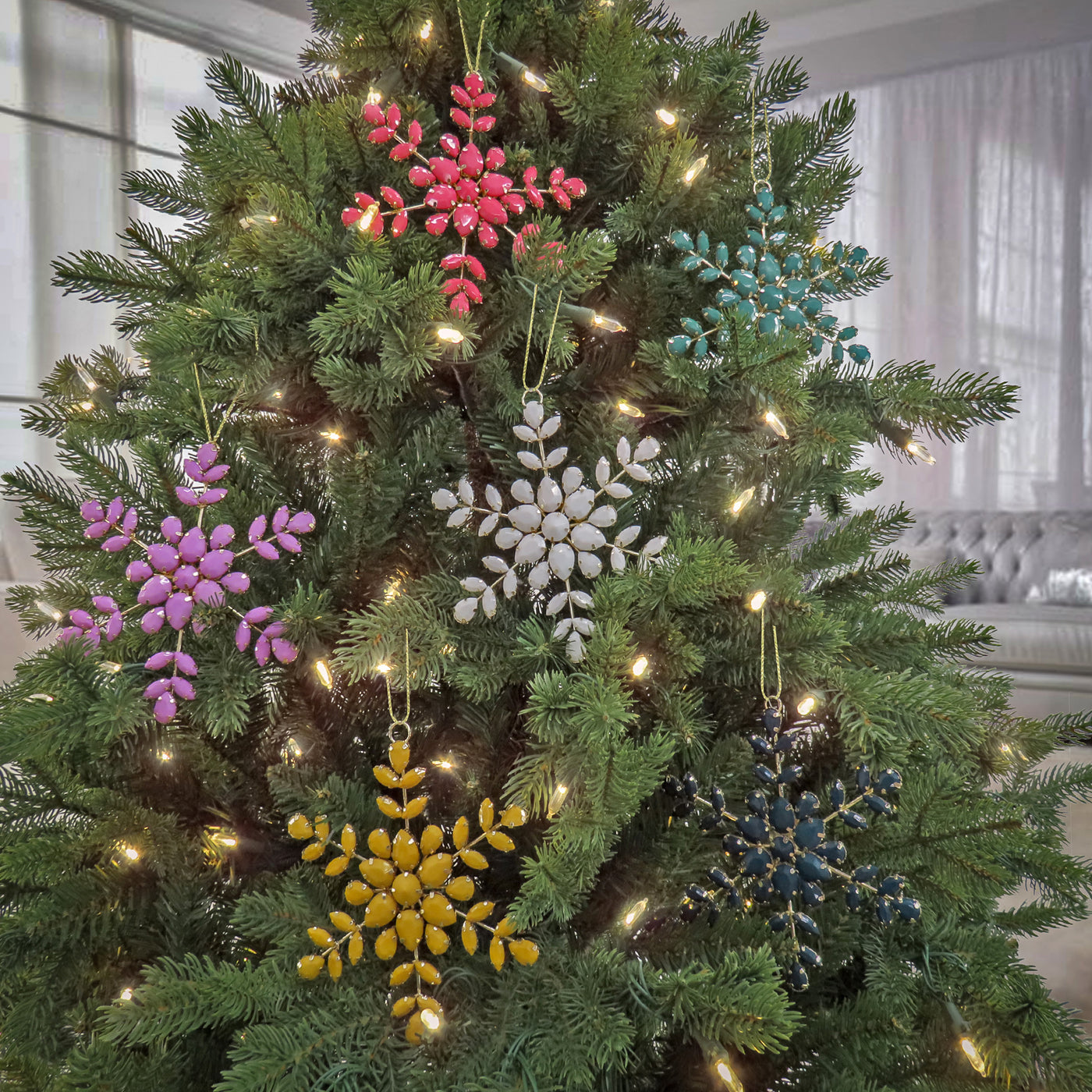 6-Piece HGTV Home Collection Beaded Snowflake Ornaments - National Tree Company