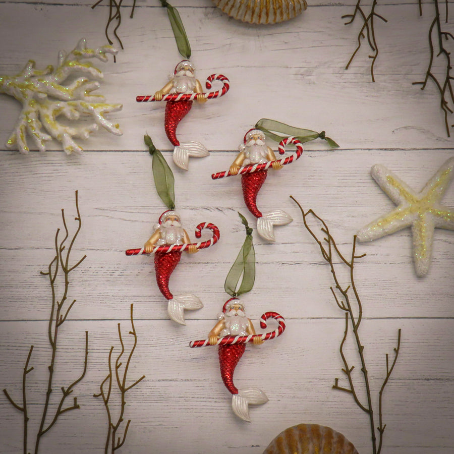 4-Piece HGTV Home Collection Santa Merman Ornaments