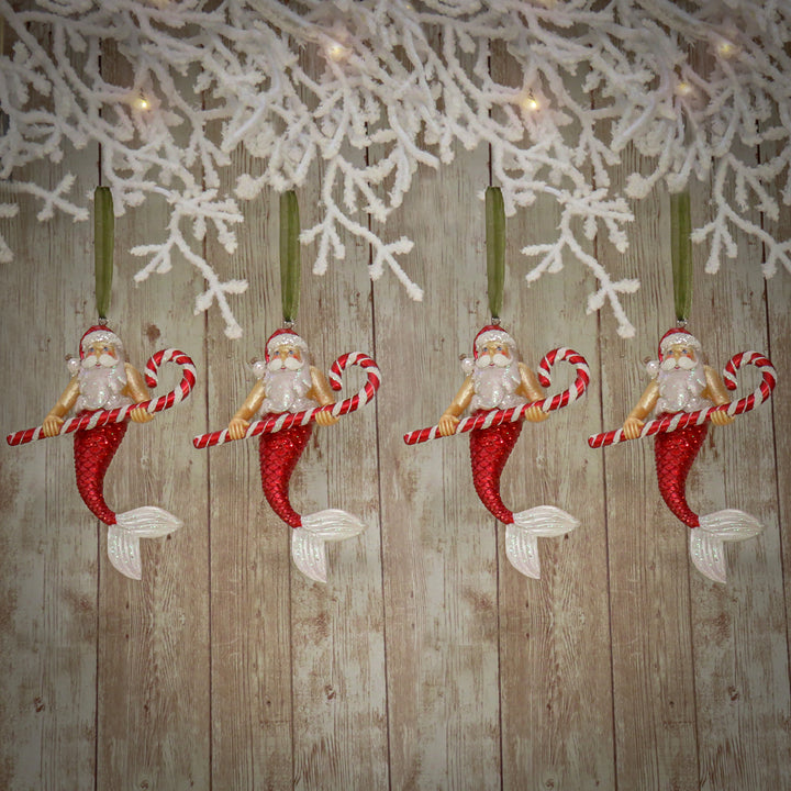 4 Piece HGTV Home Collection Santa Merman Ornaments