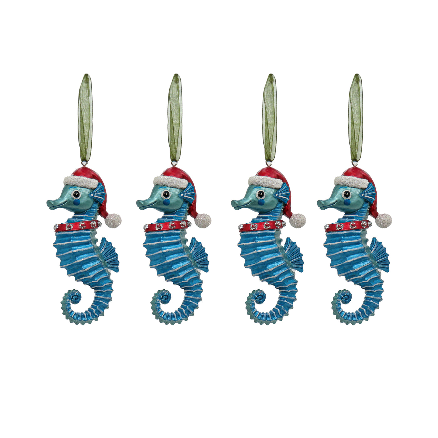 4-Piece HGTV Home Collection Teal Seahorse Ornaments - National Tree Company