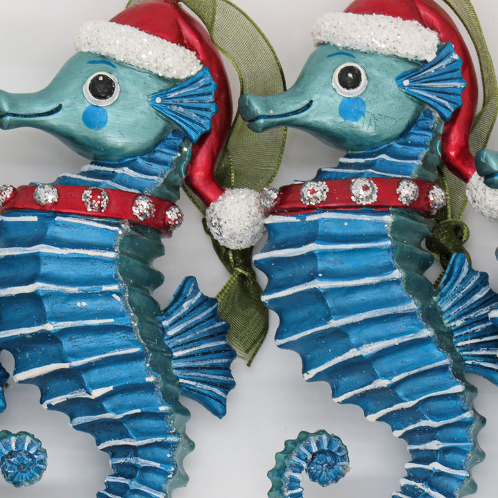 4 Piece HGTV Home Collection Teal Seahorse Ornaments