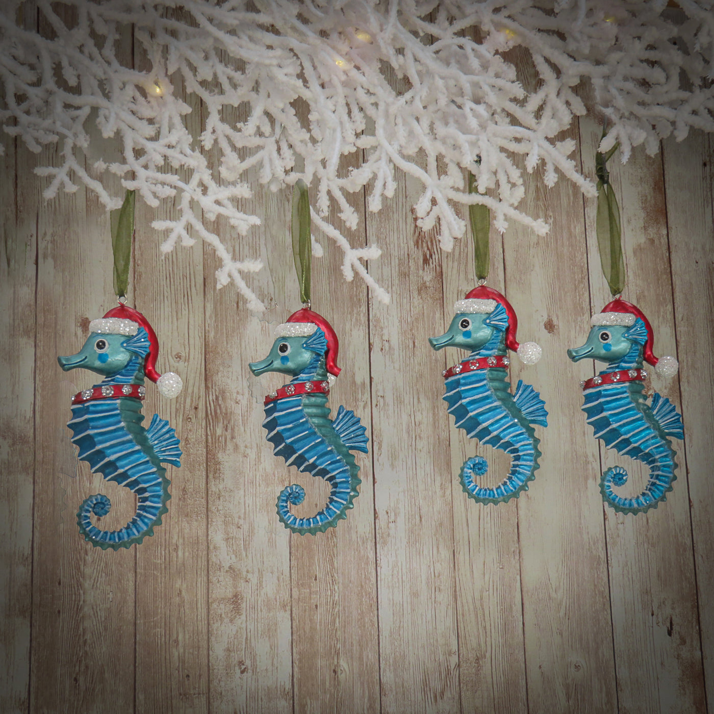 4-Piece HGTV Home Collection Teal Seahorse Ornaments - National Tree Company