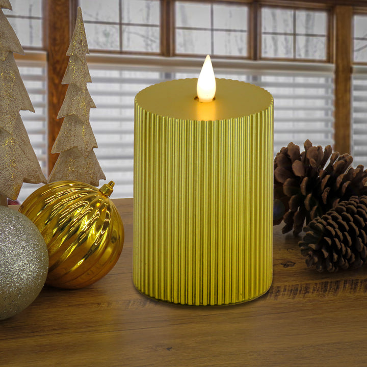 5x9 HGTV Home Collection Flameless Georgetown Pillar Candle, Gold