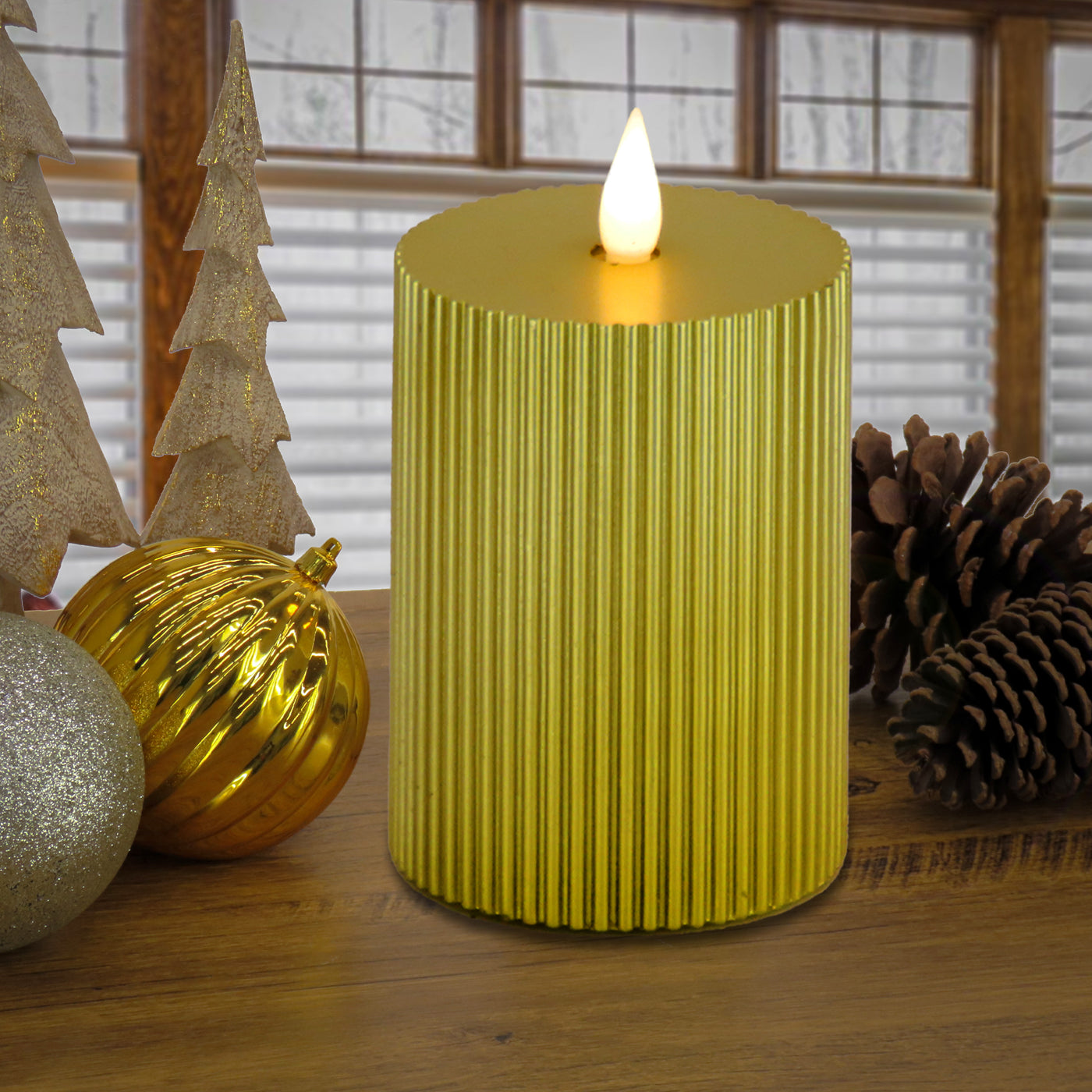 5x11 HGTV Home Collection Flameless Georgetown Pillar Candle, Gold - National Tree Company