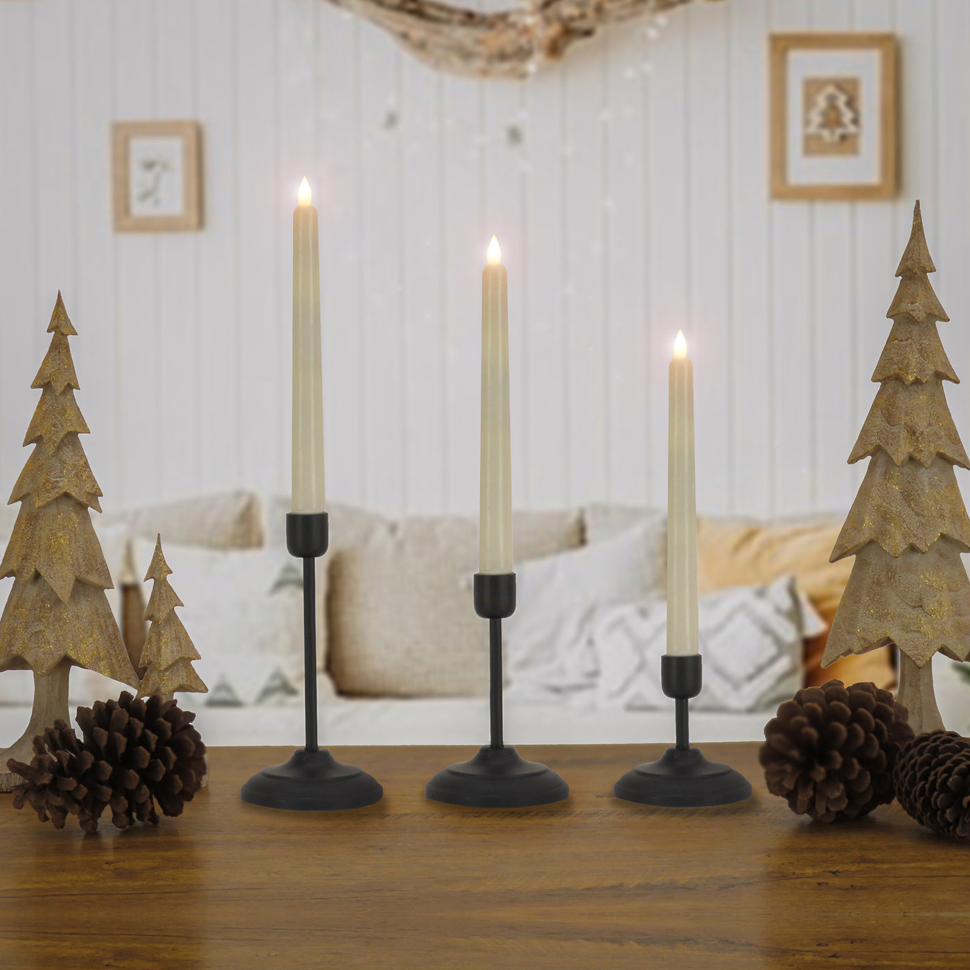 HGTV Home Collection Flameless Heritage Candle Set, Black Base - National Tree Company