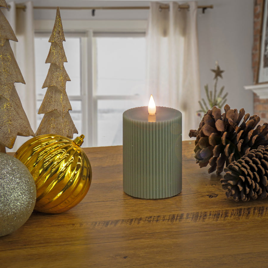 3 in. by 5 in. HGTV Home Collection Flameless Georgetown Pillar Candle, Dk Green