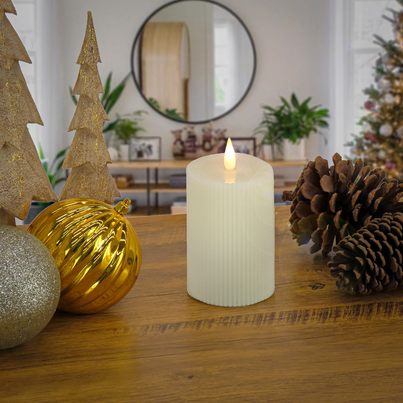 3x7 HGTV Home Collection Flameless Georgetown Pillar Candle, Ivory - National Tree Company