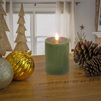 4x6 HGTV Home Collection Flameless Georgetown Pillar Candle, Dk Green - National Tree Company